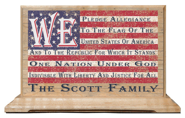 Custom American Flag Family Sign With Pledge of Allegiance