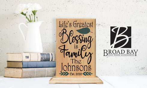 Life's Greatest Blessing Is Family Sign Personalized Name & Est Date