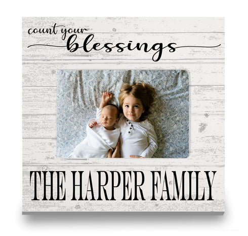 Custom Printed Family Photo Frame Personalized Count Your Blessings Solid Wood for 5 x 7 Photos