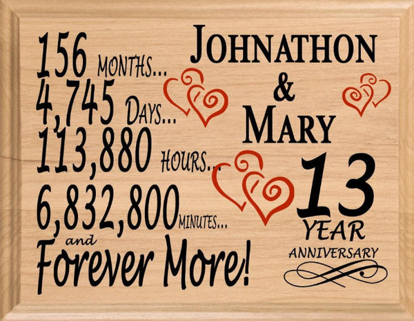 13th Anniversary Gift Personalized Plaque 13 Year Wedding Anniversary Present