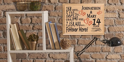 14th Anniversary Gift Personalized Plaque 14 Year Wedding Anniversary Present