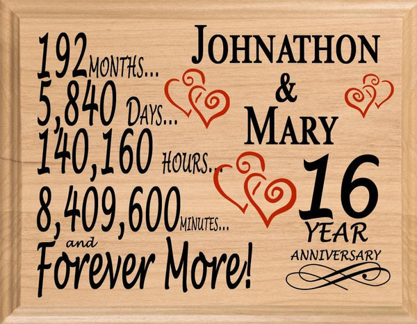 16 Year Anniversary Gift Personalized Plaque 16th Wedding Anniversary Present