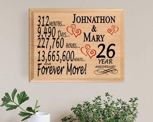 26 Year Anniversary Gift Personalized Names 26th Wedding Anniversary Present
