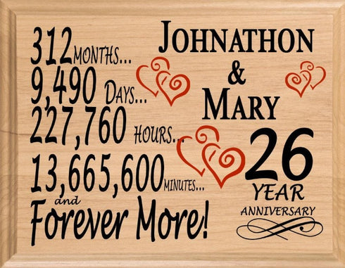 26 Year Anniversary Gift Personalized Names 26th Wedding Anniversary Present