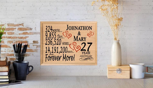 27 Year Anniversary Gift Plaque Personalized 27th Wedding Anniversary Present
