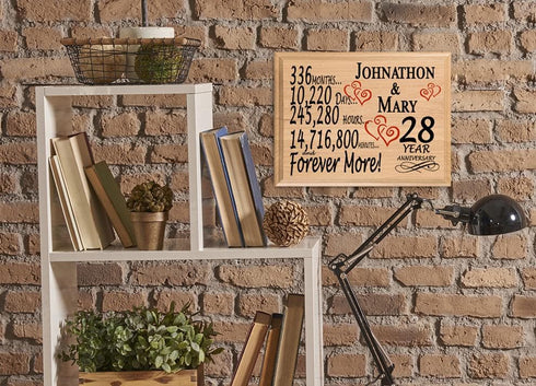 28 Year Anniversary Gift Plaque Personalized 28th Wedding Anniversary Present