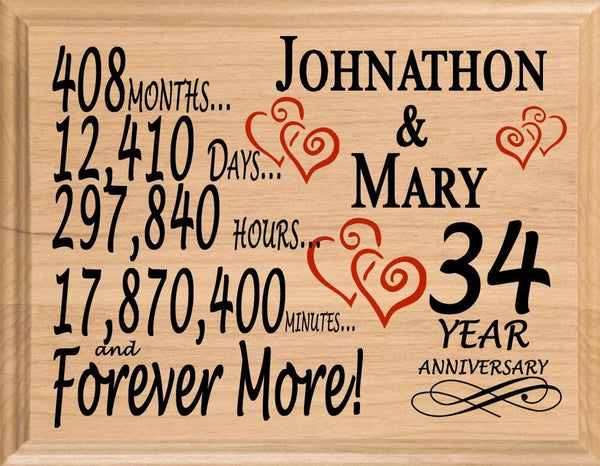 34 Year Anniversary Gift Personalized 34th Wedding Anniversary Present