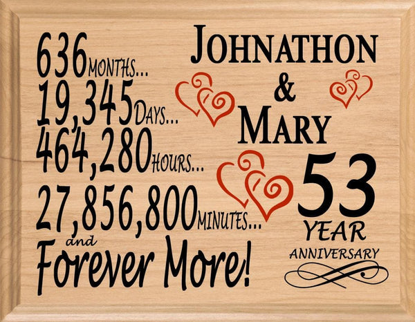 53rd Anniversary Gift Personalized 53 Year Wedding Anniversary