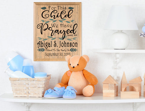 For This Child We Have Prayed Sign Personalized Plaque Birth Keepsake