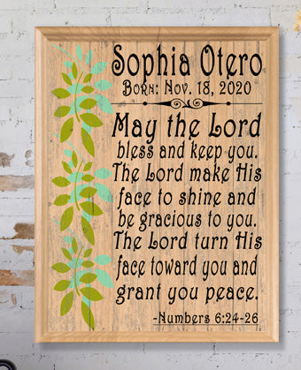 May The Lord Bless & Keep You Plaque PERSONALIZED Baptism Gift for Boy or Girl