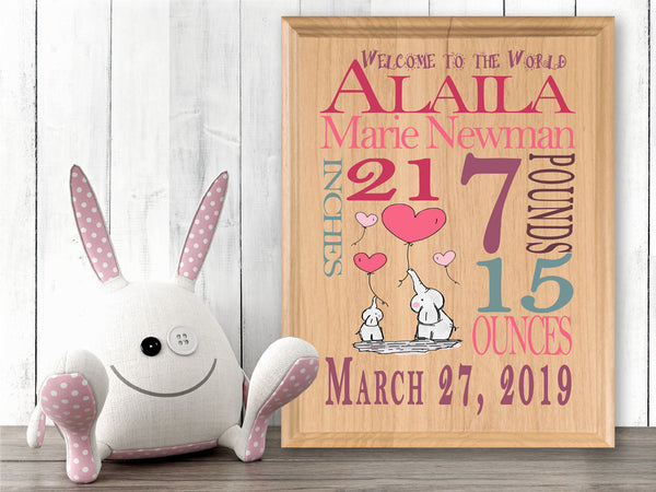 Personalized New Baby Girl Gift Wall Art Nursery Decor for Newborn