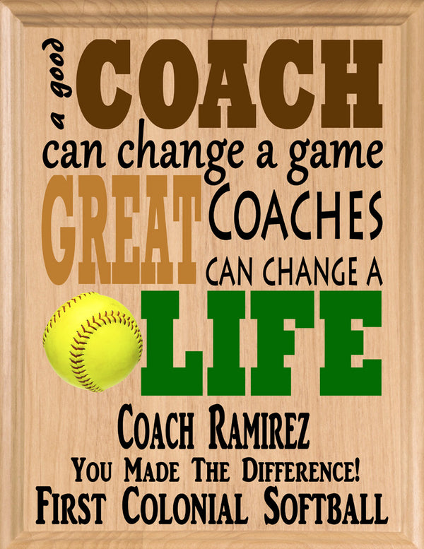 Softball Coach Gift Plaque