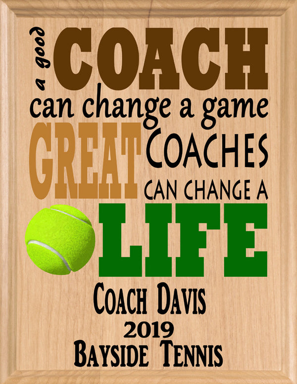 Personalized Tennis Coach Gift Plaque Custom For Great Tennis Team Coaches