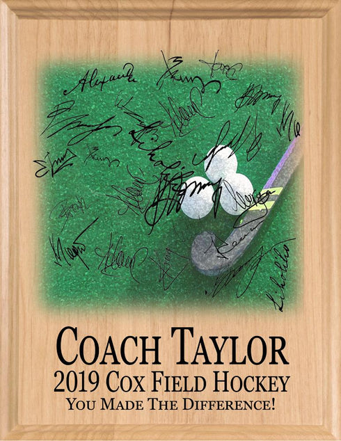 Field Hockey Coach Gift Plaque Personalized and Signable By Team