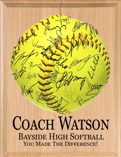 Personalized Softball Coach Gift PLAQUE For Team Notes and Signatures