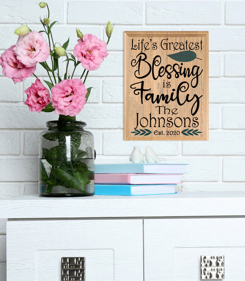 Life's Greatest Blessing Is Family Sign PERSONALIZED Housewarming or Wedding Gift
