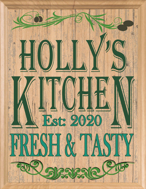 Custom Kitchen Signs Personalized Name Solid Wood Decor - 11" x 8.5"