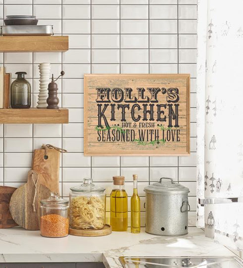 PERSONALIZED Kitchen Sign Wall Art Gift Rustic Seasoned With Love Design