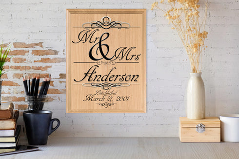 Mr & Mrs Wedding Gift Sign Personalized Name and Established Date