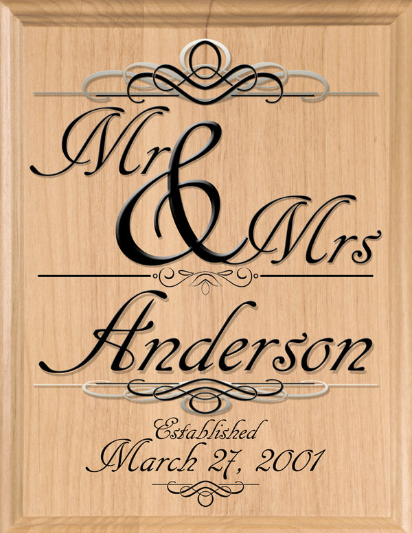 Wedding Gift Sign Mr & Mrs Personalized Name and Established Date