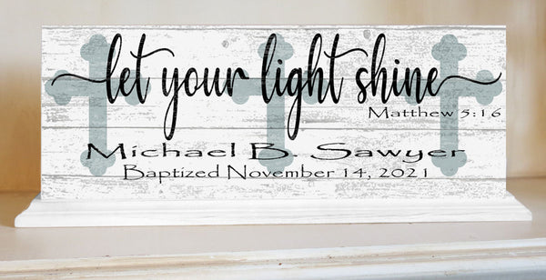 Baptism Gift Personalized Keepsake Present Let Your Light Shine Bible Verse With Child's Name and Baptism Date