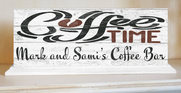 COFFEE TIME Coffee Bar Sign Personalized Solid Wood 16.5in x 6in