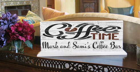 COFFEE TIME Coffee Bar Sign Personalized Solid Wood 16.5in x 6in