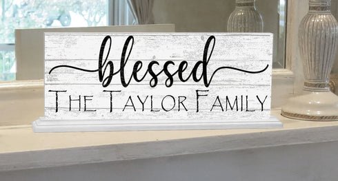 Personalized Blessed Family Name Sign For Mantel or Shelf - SOLID WOOD