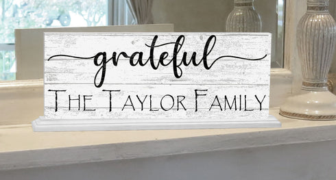 Personalized Grateful Family Name Sign For Mantel or Shelf - SOLID WOOD