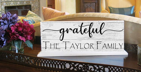 Personalized Grateful Family Name Sign For Mantel or Shelf - SOLID WOOD