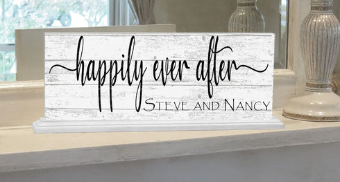 Personalized Wedding Gift Happily Ever After With Couple's Names - Mantel or Shelf Decoration