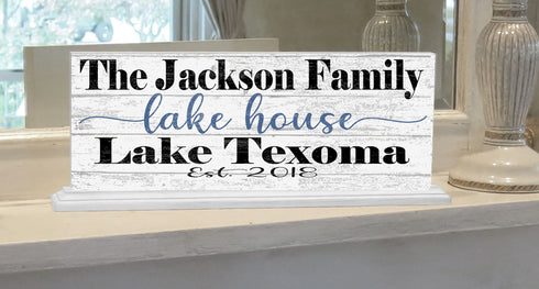 Custom Lake House Sign with Established Date and Name - SOLID WOOD 16.5in x 6in