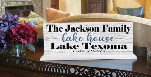 Custom Lake House Sign with Established Date and Name - SOLID WOOD 16.5in x 6in