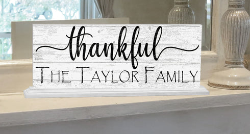 Personalized Thankful Family Name Sign For Mantel or Shelf - SOLID WOOD