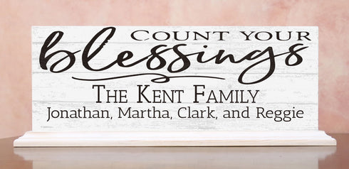 Count Your Blessings Family Name Mantel Sign - SOLID WOOD 16.5in x 6in