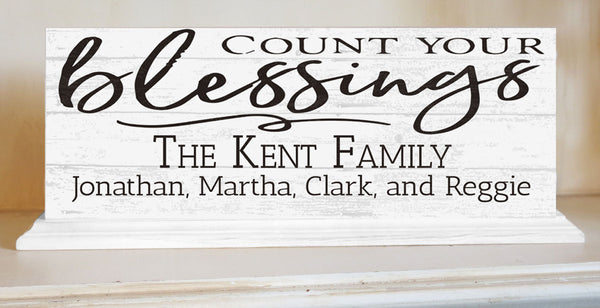 Count Your Blessings Family Name Mantel Sign - SOLID WOOD 16.5in x 6in