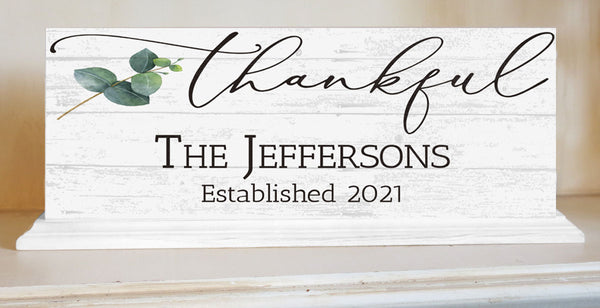 Thankful Family Name Established Sign Inspirational Quote PERSONALIZED