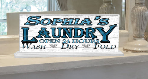 Custom Laundry Room Sign Wash Dry Fold Open 24 Hours SOLID WOOD 16.5in x 6in