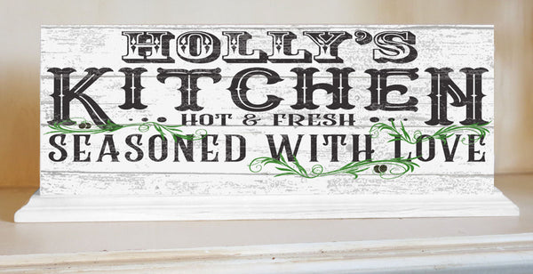 SEASONED WITH LOVE Kitchen Sign Personalized - SOLID WOOD 16.5in x 6in