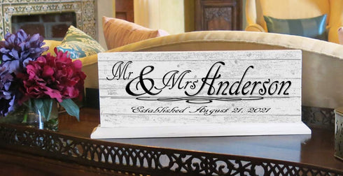 Customized Wedding Gift Sign Mr. & Mrs. With Name and Established Date
