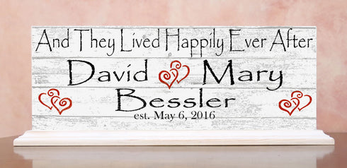 Happily Ever After Sign Custom Anniversary Gift or Wedding Gift With Names and Established Date