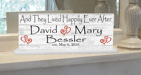 Happily Ever After Sign Custom Anniversary Gift or Wedding Gift With Names and Established Date