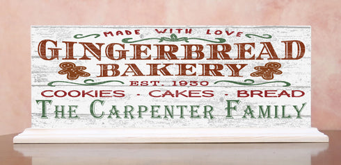 Gingerbread Bakery Christmas Sign Personalized Vintage Style Holiday Home Decor Wooden Art