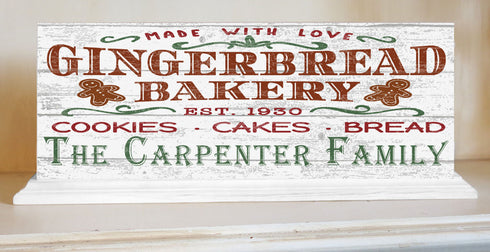 Gingerbread Bakery Christmas Sign Personalized Vintage Style Holiday Home Decor Wooden Art