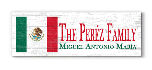 Solid Wood Mexican Flag Sign Personalized Wooden Family Name Sign