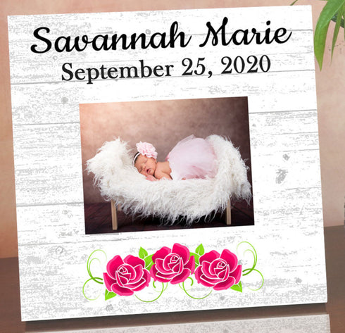 New Baby Picture Frame Printed Photo - Personalized Baby Girl Birth Gift - Custom Name and Birthday