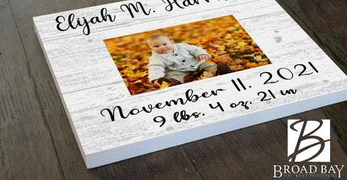 Baby Printed Picture Frame Gift - Personalized New Birth Present - Upload Picture or Photo - with Customized Birth Details
