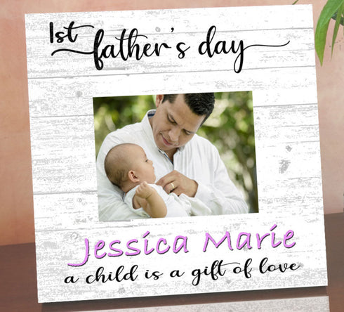 First Father's Day Photo Frame Printed Picture Upload - Personalized - with Customized Name