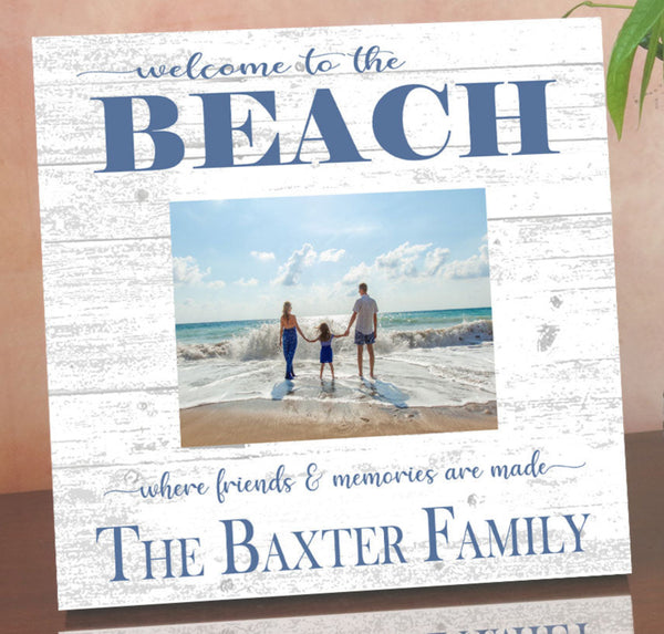 Custom Beach House Photo Frame with Picture Printed On Wood