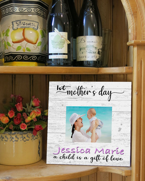 First Mother's Day Photo Frame with Printed Picture On Solid Wood